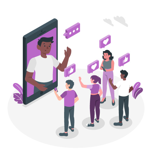 Imagem ilustrada de um homem discursando para seus seguidores em uma rede social https://br.freepik.com/vetores/midia-social